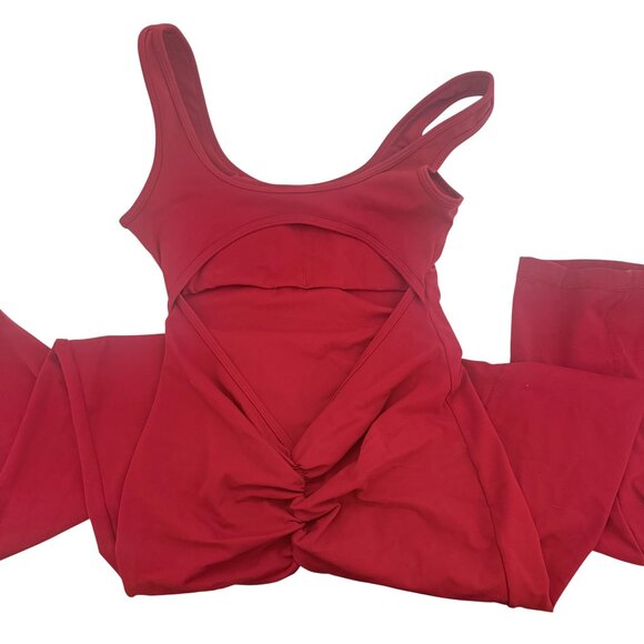 Red Sculpting Jumpsuit | Cutout Back | Scrunch Bum | Flare Leg | Size M - Picture 2 of 7